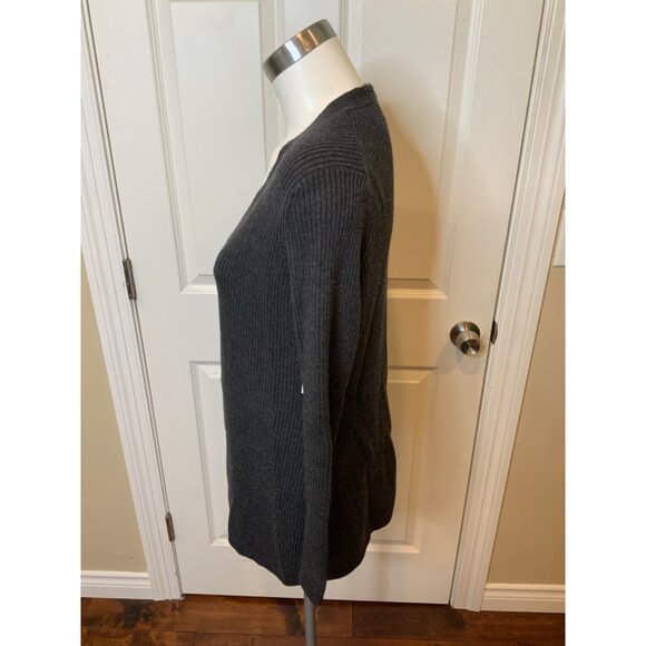 Brooks 346 Gray Rib Knit 100% Merino Wool Open Front Cardigan, Size S - Picture 3 of 5